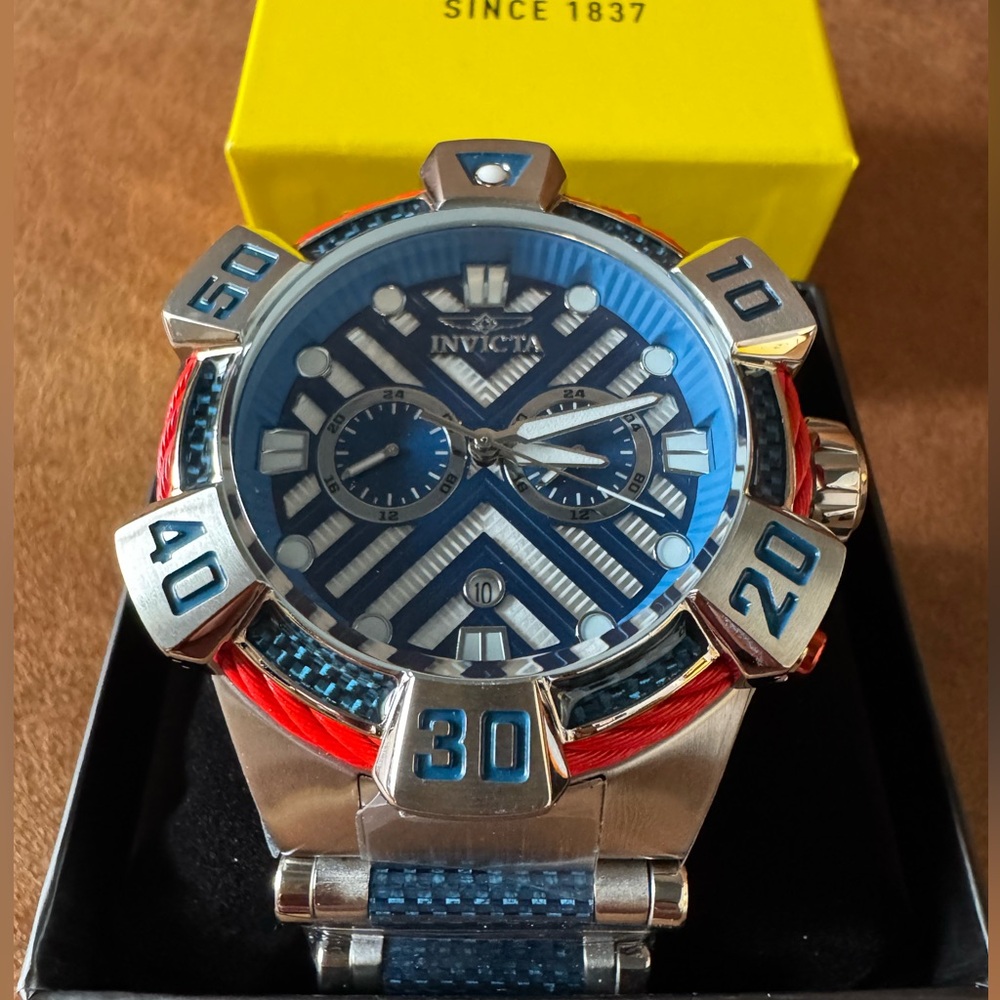 Invicta Bolt Men's Watch w/ 3D Dial 52mm Blue Steel Carbon Super America! NEW